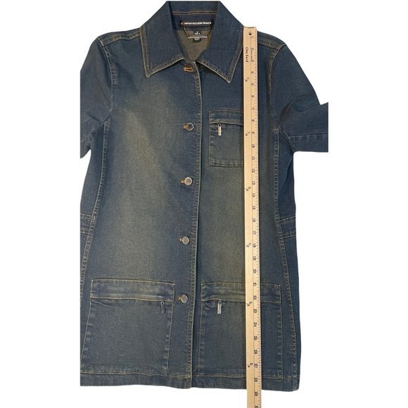 Company Ellen Tracy Button Up Mid Length Denim Coat Jean Jacket Blue Womens 6 - Picture 7 of 12
